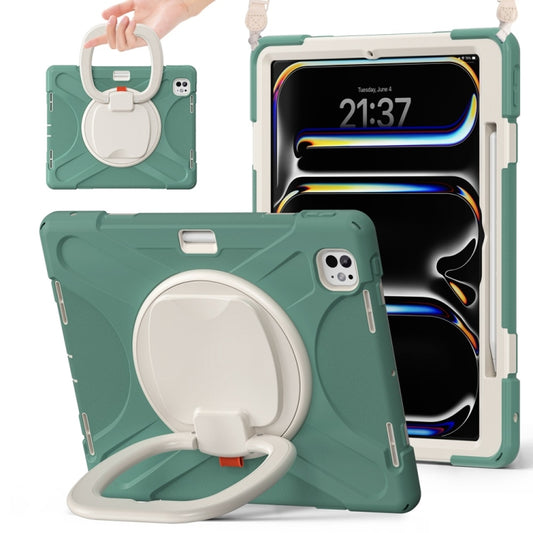 For iPad Pro 11 2024 Silicone Hybrid PC Tablet Case with Holder & Shoulder Strap(Emerald Green) - iPad Pro 11 2024 Cases by buy2fix | Online Shopping UK | buy2fix