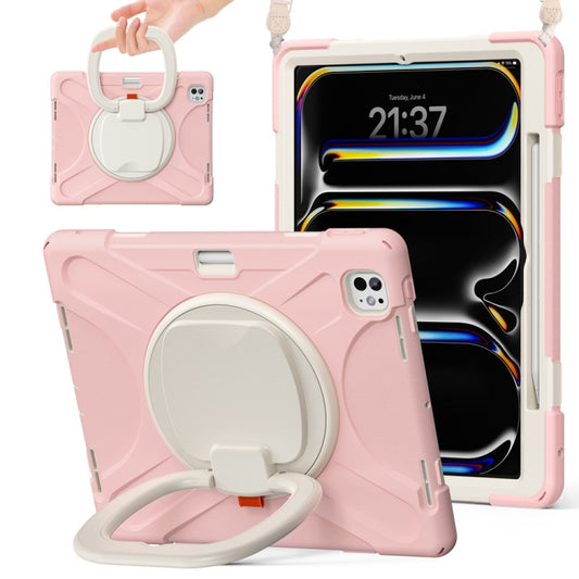 For iPad Pro 11 2024 Silicone Hybrid PC Tablet Case with Holder & Shoulder Strap(Cherry Blossom Pink) - iPad Pro 11 2024 Cases by buy2fix | Online Shopping UK | buy2fix
