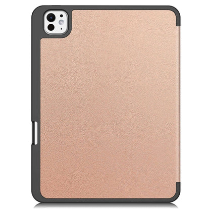For iPad Pro 11 2024 Custer TPU Pure Color 3-Fold Holder Smart Leather Tablet Case with Pen Tray(Rose Gold) - iPad Pro 11 2024 Cases by buy2fix | Online Shopping UK | buy2fix