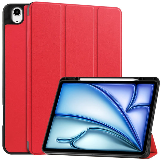 For iPad Air 13 2024 / 2025 / 2026 Custer TPU Pure Color 3-Fold Holder Smart Leather Tablet Case with Pen Tray(Red)