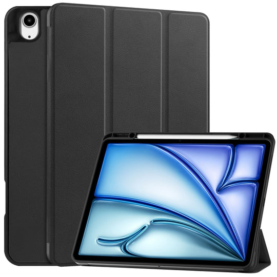 For iPad Air 13 2024 / 2025 / 2026 Custer TPU Pure Color 3-Fold Holder Smart Leather Tablet Case with Pen Tray(Black)