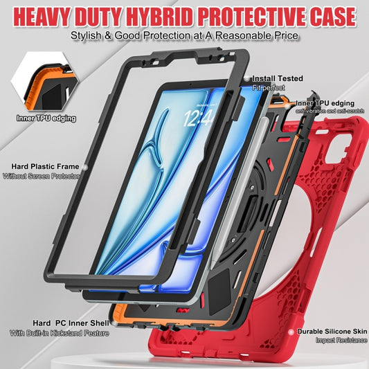 For iPad Air 11 2024 / Air 11 2025 Rotatable Holder Silicone Hybrid PC Tablet Case with Shoulder Strap(Red) - iPad Air 11 2025 / 2024 Cases by buy2fix | Online Shopping UK | buy2fix