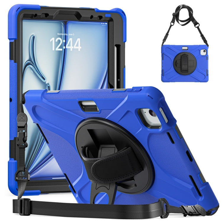 For iPad Air 11 2024 / Air 11 2025 Rotatable Holder Silicone Hybrid PC Tablet Case with Shoulder Strap(Blue) - iPad Air 11 2025 / 2024 Cases by buy2fix | Online Shopping UK | buy2fix