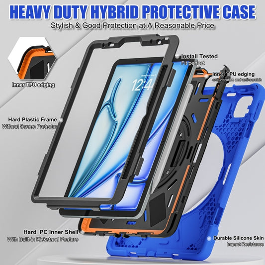 For iPad Air 11 2024 / Air 11 2025 Rotatable Holder Silicone Hybrid PC Tablet Case with Shoulder Strap(Blue) - iPad Air 11 2025 / 2024 Cases by buy2fix | Online Shopping UK | buy2fix