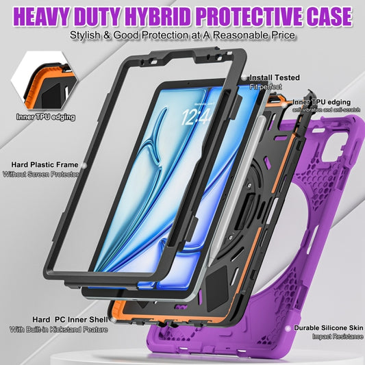 For iPad Air 11 2024 / Air 11 2025 Rotatable Holder Silicone Hybrid PC Tablet Case with Shoulder Strap(Purple) - iPad Air 11 2025 / 2024 Cases by buy2fix | Online Shopping UK | buy2fix