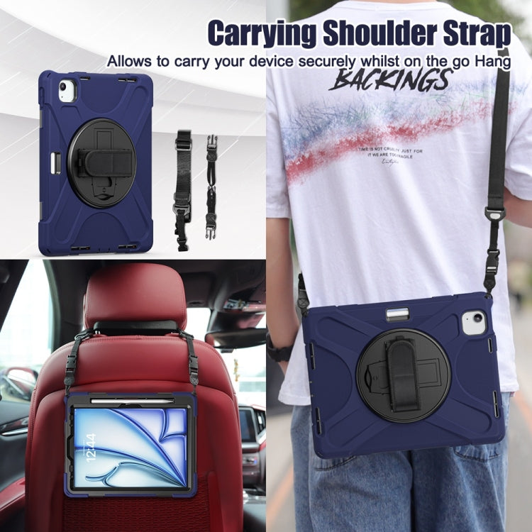 For iPad Air 11 2024 / Air 11 2025 Rotatable Holder Silicone Hybrid PC Tablet Case with Shoulder Strap(Navy Blue) - iPad Air 11 2025 / 2024 Cases by buy2fix | Online Shopping UK | buy2fix