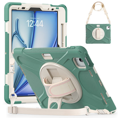 For iPad Air 11 2024 / Air 11 2025 Rotatable Holder Silicone Hybrid PC Tablet Case with Shoulder Strap(Emreald Green) - iPad Air 11 2025 / 2024 Cases by buy2fix | Online Shopping UK | buy2fix