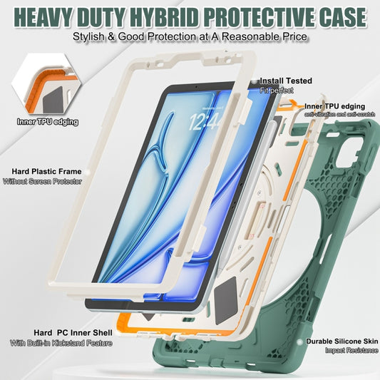 For iPad Air 11 2024 / Air 11 2025 Rotatable Holder Silicone Hybrid PC Tablet Case with Shoulder Strap(Emreald Green) - iPad Air 11 2025 / 2024 Cases by buy2fix | Online Shopping UK | buy2fix