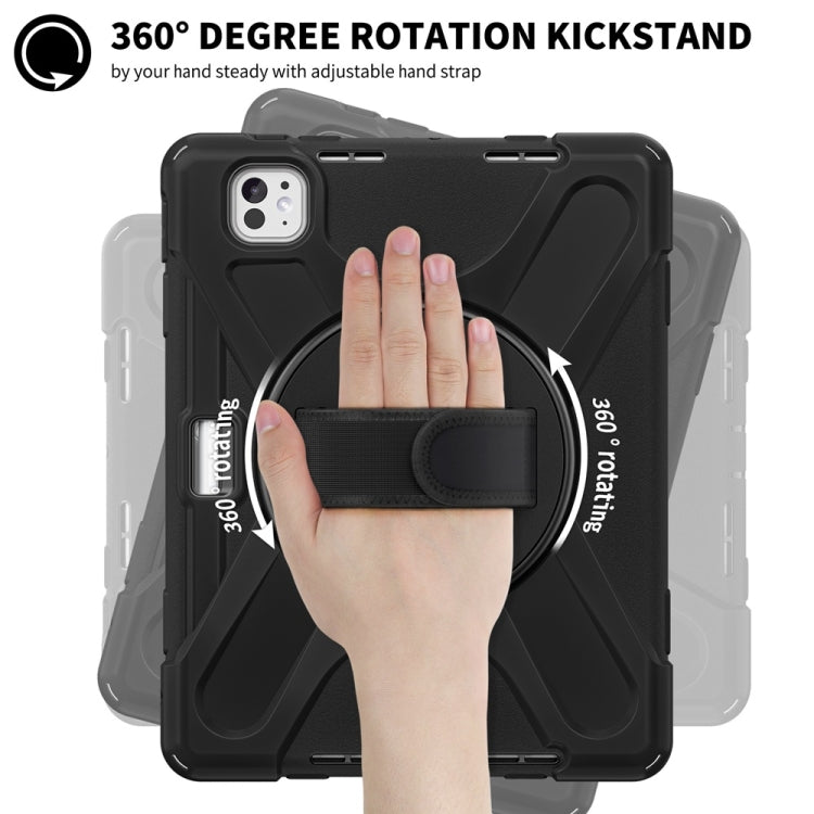 For iPad Pro 11 2025 / 2024 Rotatable Holder Silicone Hybrid PC Tablet Case with Shoulder Strap(Black) by buy2fix