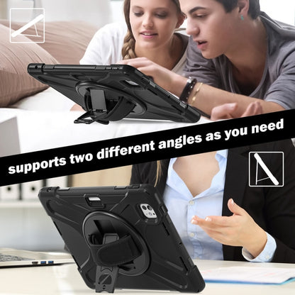For iPad Pro 11 2025 / 2024 Rotatable Holder Silicone Hybrid PC Tablet Case with Shoulder Strap(Black) by buy2fix