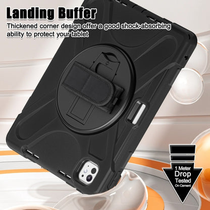 For iPad Pro 11 2025 / 2024 Rotatable Holder Silicone Hybrid PC Tablet Case with Shoulder Strap(Black) by buy2fix