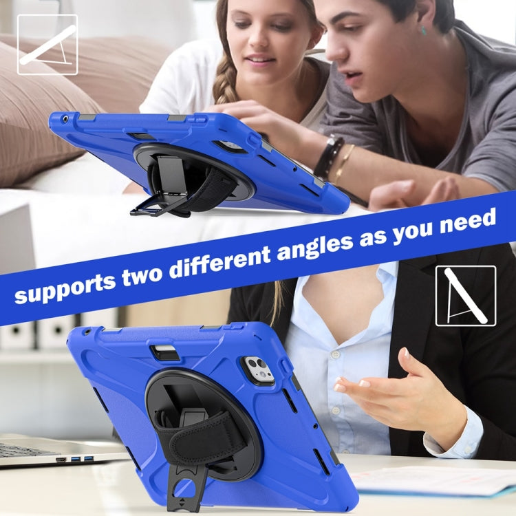 For iPad Pro 11 2025 / 2024 Rotatable Holder Silicone Hybrid PC Tablet Case with Shoulder Strap(Blue) by buy2fix