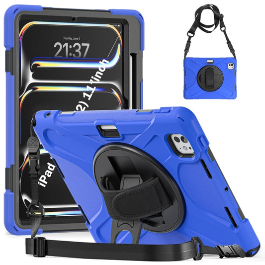 For iPad Pro 11 2024 Rotatable Holder Silicone Hybrid PC Tablet Case with Shoulder Strap(Blue) - iPad Pro 11 2024 Cases by buy2fix | Online Shopping UK | buy2fix