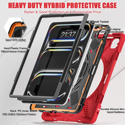For iPad Pro 13 2024 Rotatable Holder Silicone Hybrid PC Tablet Case with Shoulder Strap(Red) - iPad Pro 13 2024 Cases by buy2fix | Online Shopping UK | buy2fix