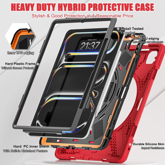 For iPad Pro 13 2024 Rotatable Holder Silicone Hybrid PC Tablet Case with Shoulder Strap(Red) - iPad Pro 13 2024 Cases by buy2fix | Online Shopping UK | buy2fix