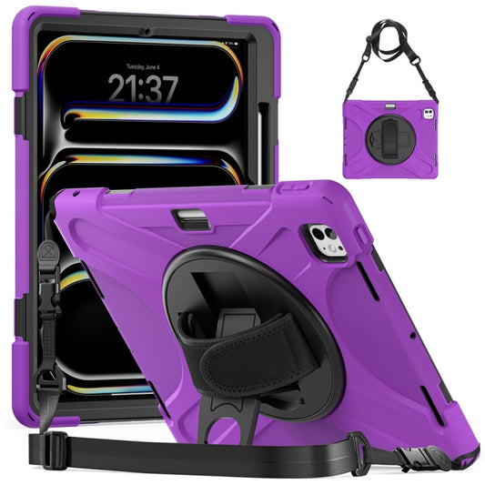 For iPad Pro 13 2024 Rotatable Holder Silicone Hybrid PC Tablet Case with Shoulder Strap(Purple) - iPad Pro 13 2024 Cases by buy2fix | Online Shopping UK | buy2fix