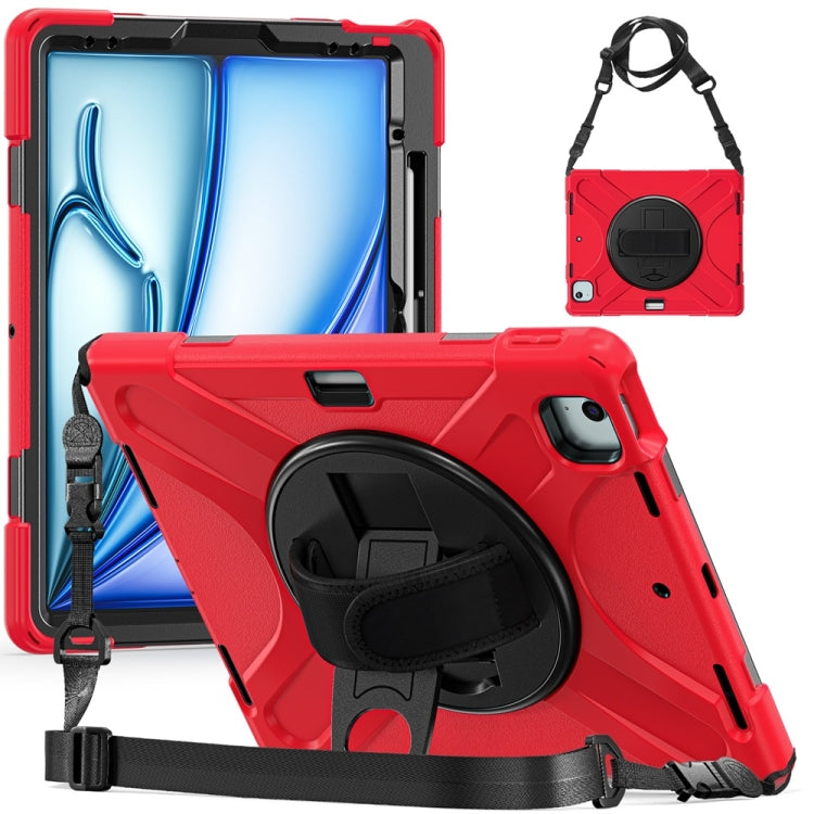 For iPad Air 13 2024 / Air 13 2025 Rotatable Holder Silicone Hybrid PC Tablet Case with Shoulder Strap(Red) - iPad Air 13 2025 / 2024 Cases by buy2fix | Online Shopping UK | buy2fix