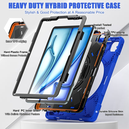 For iPad Air 13 2024 / Air 13 2025 Rotatable Holder Silicone Hybrid PC Tablet Case with Shoulder Strap(Blue) - iPad Air 13 2025 / 2024 Cases by buy2fix | Online Shopping UK | buy2fix
