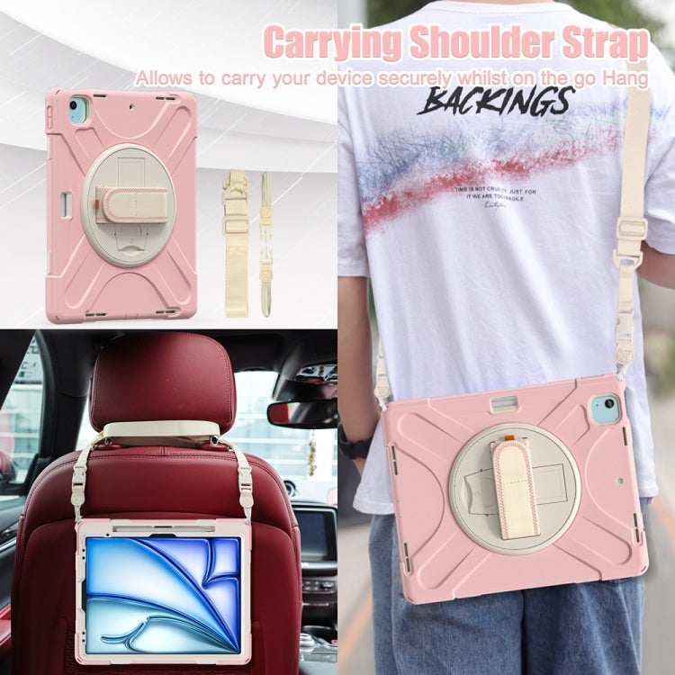 For iPad Air 13 2024 / Air 13 2025 Rotatable Holder Silicone Hybrid PC Tablet Case with Shoulder Strap(Cherry Blossom Pink) - iPad Air 13 2025 / 2024 Cases by buy2fix | Online Shopping UK | buy2fix