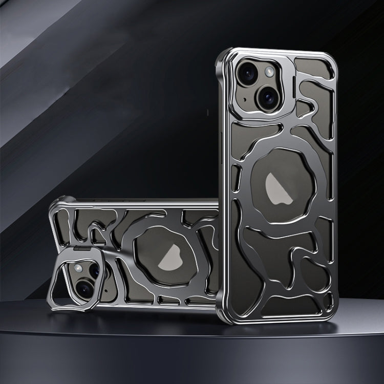 For iPhone 14 Auspicious Cloud Series MagSafe Metal Phone Case with Bracket(Grey) - iPhone 14 Cases by buy2fix | Online Shopping UK | buy2fix