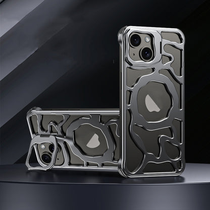 For iPhone 14 Auspicious Cloud Series MagSafe Metal Phone Case with Bracket(Grey) - iPhone 14 Cases by buy2fix | Online Shopping UK | buy2fix