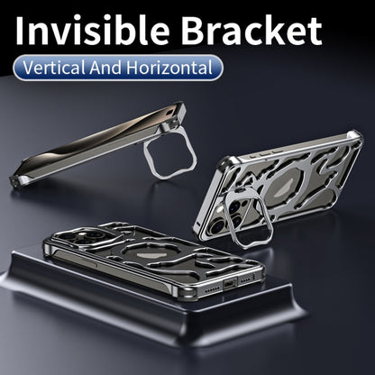 For iPhone 14 Auspicious Cloud Series MagSafe Metal Phone Case with Bracket(Silver) by buy2fix