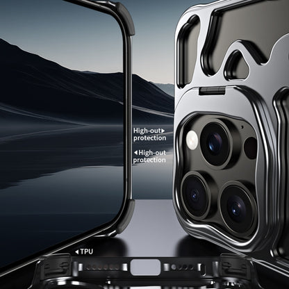 For iPhone 14 Auspicious Cloud Series MagSafe Metal Phone Case with Bracket(Silver) by buy2fix