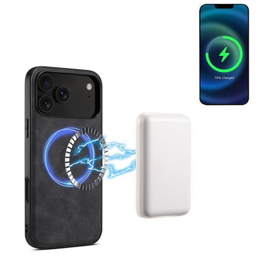 For iPhone 17 Pro Max Denior D13 Retro Texture Leather MagSafe Card Bag Phone Case(Black) - iPhone 17 Pro Max Cases by Denior | Online Shopping UK | buy2fix