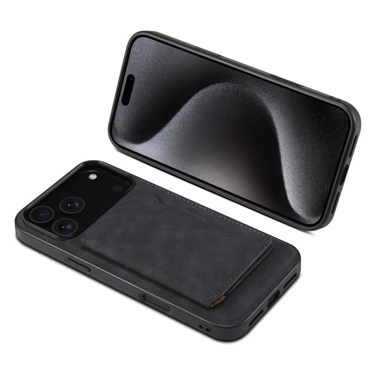 For iPhone 17 Pro Max Denior D13 Retro Texture Leather MagSafe Card Bag Phone Case(Black) - iPhone 17 Pro Max Cases by Denior | Online Shopping UK | buy2fix