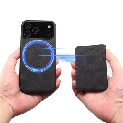 For iPhone 17 Pro Max Denior D13 Retro Texture Leather MagSafe Card Bag Phone Case(Black) - iPhone 17 Pro Max Cases by Denior | Online Shopping UK | buy2fix