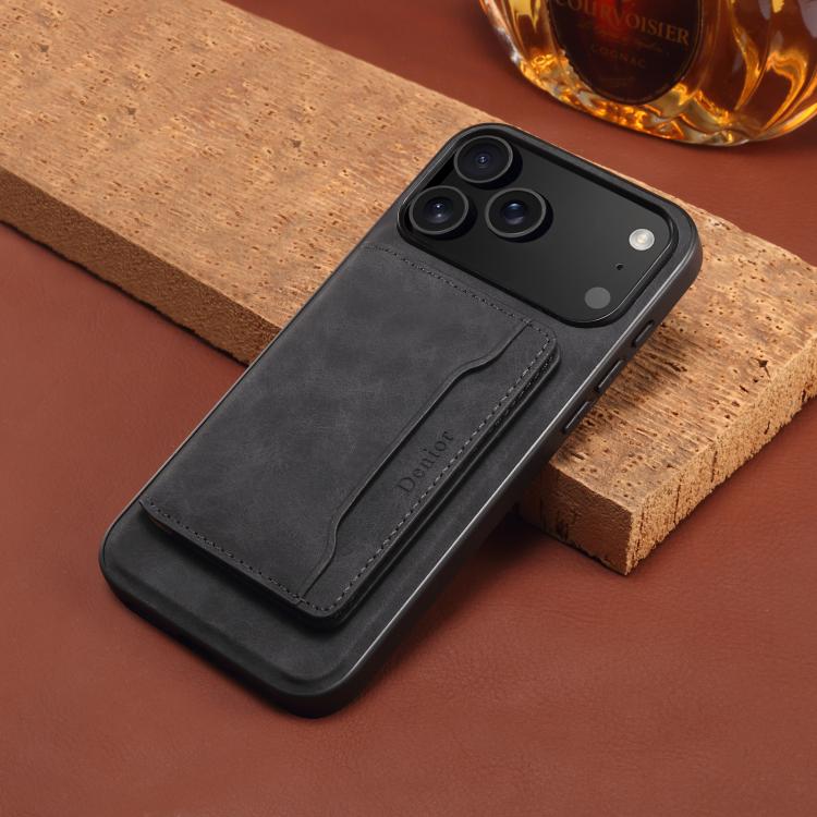 For iPhone 17 Pro Max Denior D13 Retro Texture Leather MagSafe Card Bag Phone Case(Black) - iPhone 17 Pro Max Cases by Denior | Online Shopping UK | buy2fix