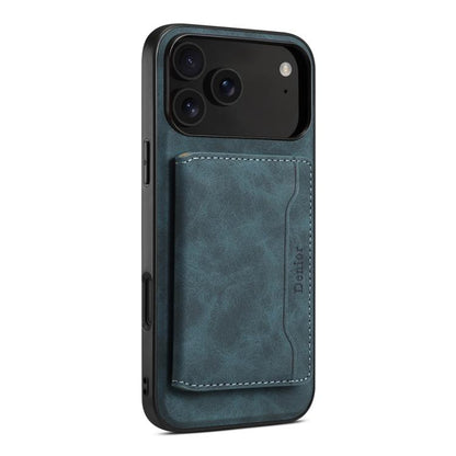 For iPhone 17 Pro Max Denior D13 Retro Texture Leather MagSafe Card Bag Phone Case(Blue) - iPhone 17 Pro Max Cases by Denior | Online Shopping UK | buy2fix
