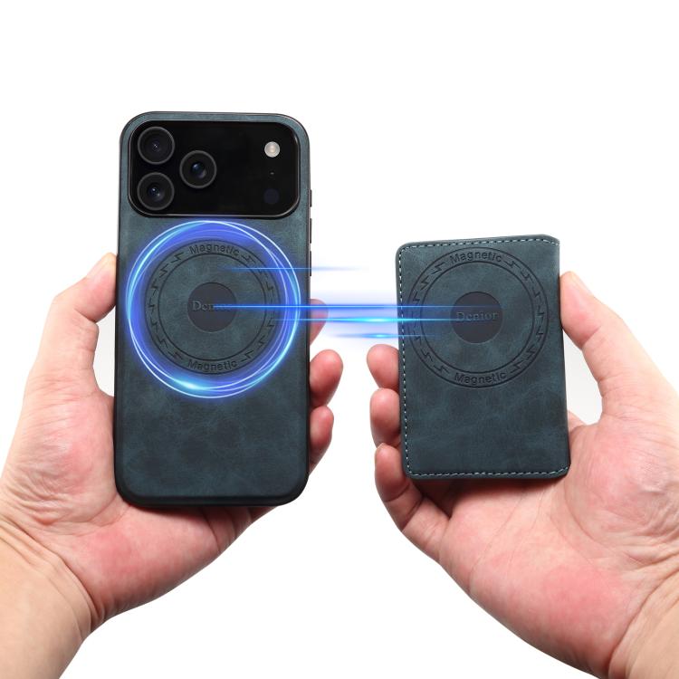 For iPhone 17 Pro Max Denior D13 Retro Texture Leather MagSafe Card Bag Phone Case(Blue) - iPhone 17 Pro Max Cases by Denior | Online Shopping UK | buy2fix