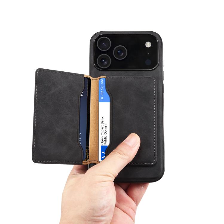 For iPhone 17 Pro Denior D13 Retro Texture Leather MagSafe Card Bag Phone Case(Black) - iPhone 17 Pro Cases by Denior | Online Shopping UK | buy2fix