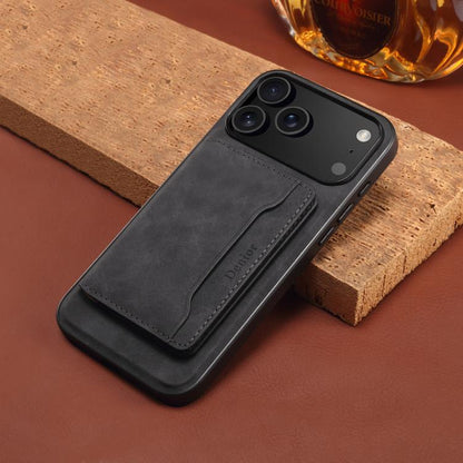 For iPhone 17 Pro Denior D13 Retro Texture Leather MagSafe Card Bag Phone Case(Black) - iPhone 17 Pro Cases by Denior | Online Shopping UK | buy2fix