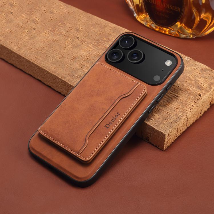 For iPhone 17 Pro Denior D13 Retro Texture Leather MagSafe Card Bag Phone Case(Brown) - iPhone 17 Pro Cases by Denior | Online Shopping UK | buy2fix