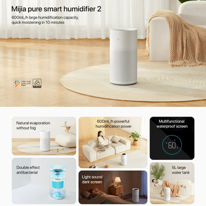 Xiaomi Mijia Pure Smart Fog-Free Humidifier 2, Specification:US Plug(White) by Xiaomi