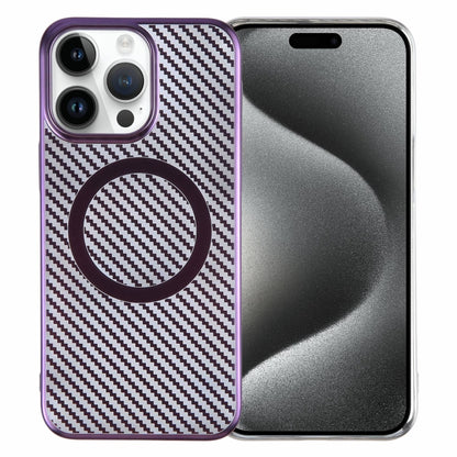 For iPhone 15 Pro Max 6D Plated Carbon Fiber Clear Magsafe PC Phone Case(Aurora Purple) by buy2fix