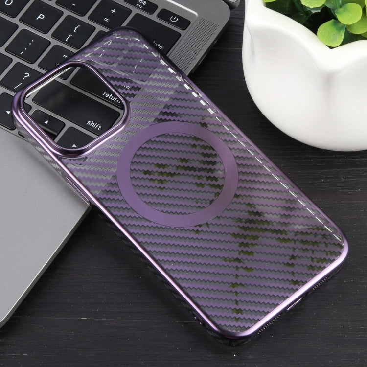 For iPhone 15 Pro Max 6D Plated Carbon Fiber Clear Magsafe PC Phone Case(Aurora Purple) by buy2fix