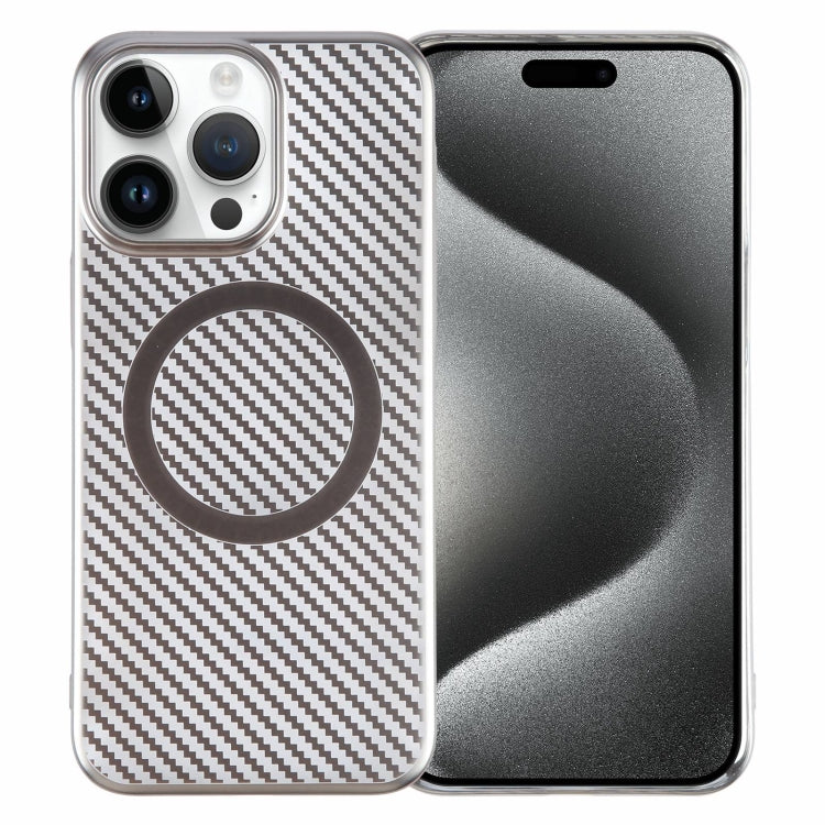 For iPhone 15 Pro Max 6D Plated Carbon Fiber Clear Magsafe PC Phone Case(Titanium Grey) by buy2fix