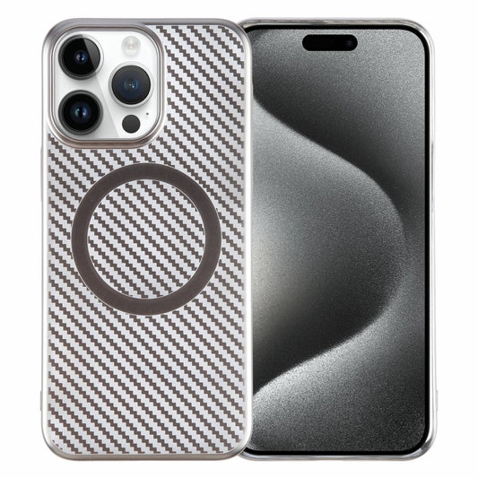 For iPhone 15 Pro Max 6D Plated Carbon Fiber Clear Magsafe PC Phone Case(Titanium Grey) by buy2fix