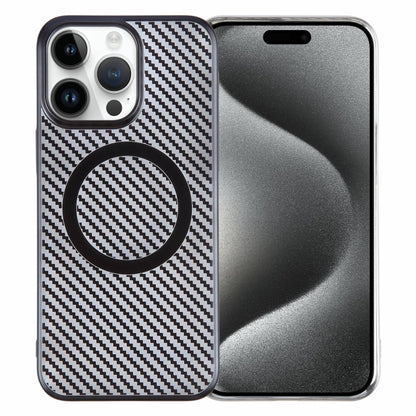 For iPhone 15 Pro Max 6D Plated Carbon Fiber Clear Magsafe PC Phone Case(Starry Black) by buy2fix