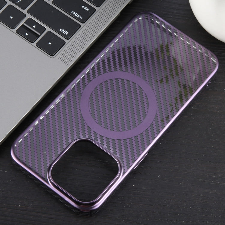 For iPhone 14 6D Plated Carbon Fiber Clear Magsafe PC Phone Case(Aurora Purple) by buy2fix