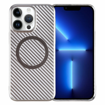 For iPhone 13 Pro Max 6D Plated Carbon Fiber Clear Magsafe PC Phone Case(Titanium Grey) by buy2fix