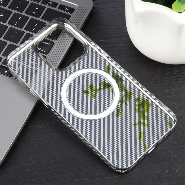 For iPhone 13 Pro Max 6D Plated Carbon Fiber Clear Magsafe PC Phone Case(Titanium Grey) by buy2fix