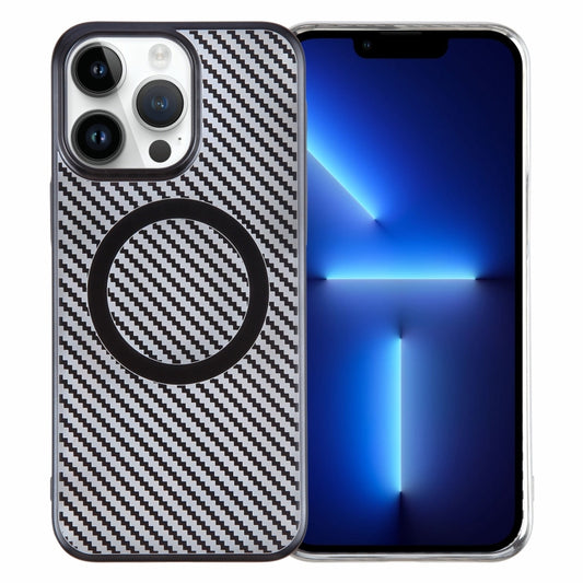 For iPhone 13 Pro Max 6D Plated Carbon Fiber Clear Magsafe PC Phone Case(Starry Black) by buy2fix