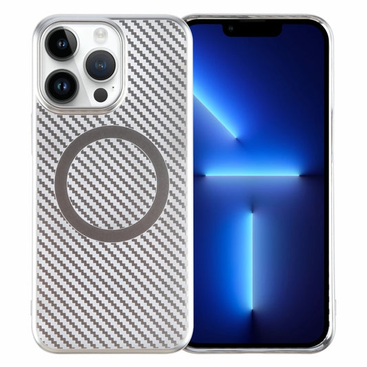 For iPhone 13 Pro 6D Plated Carbon Fiber Clear Magsafe PC Phone Case(Starlight Silver) by buy2fix