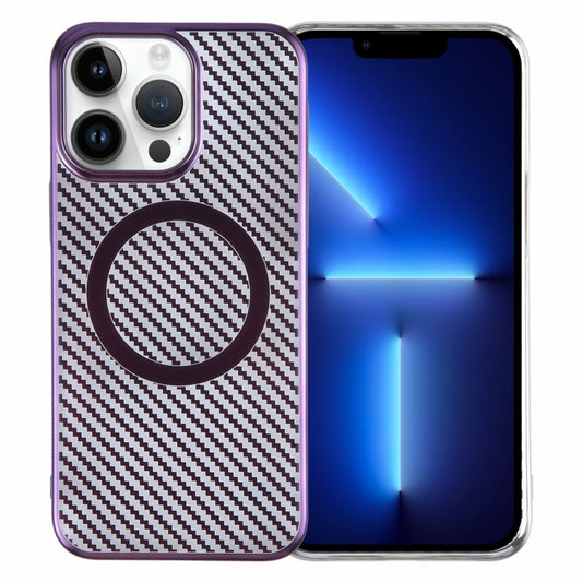 For iPhone 13 Pro 6D Plated Carbon Fiber Clear Magsafe PC Phone Case(Aurora Purple) by buy2fix
