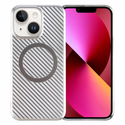 For iPhone 13 6D Plated Carbon Fiber Clear Magsafe PC Phone Case(Starlight Silver) by buy2fix