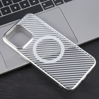 For iPhone 13 6D Plated Carbon Fiber Clear Magsafe PC Phone Case(Starlight Silver) by buy2fix
